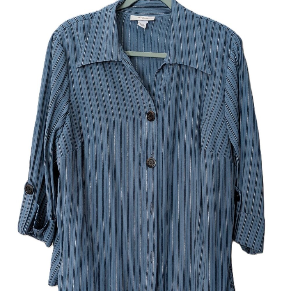 Dress Barn Women's Roll Tab Sleeve Striped Button-Front Blouse. Size 18/20